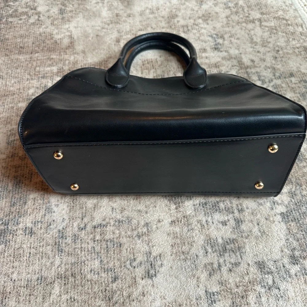 Black Structured Top Handle Tote Bag Crossbody Minimal Quiet‎ Luxury Style EUC